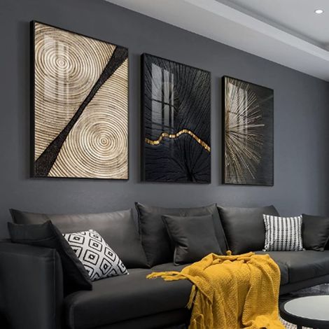 Set di 3 poster, Arte murale con linee geometriche, Arte astratta, Quadri su tela, Decorazione murale moderna per soggiorno, Senza cornice (3 pezzi, 50 x 70 cm) (1/5)