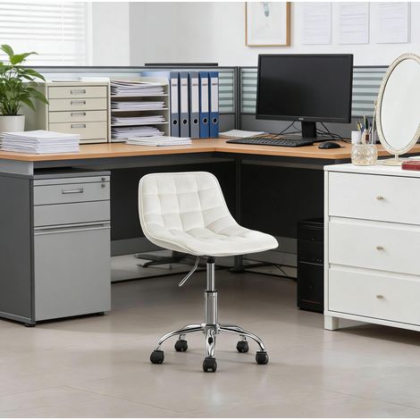 Chaise de bureau en velours blanc crème pivotante 360°, hauteur réglable 40-47,5 cm, 43x50 cm (1/5)