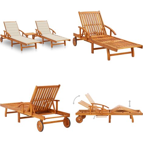 Chaises longues lot de 2 avec table et coussins Acacia solide - Chaise Longue - Mobilier De Jardin - Transats - Salon De Jardin - Meubles De Jardin - Home & Living (1/5)