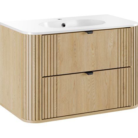 Waschtisch 80cm Mila mit 2 Schubladen, Helle Eiche (1/5)