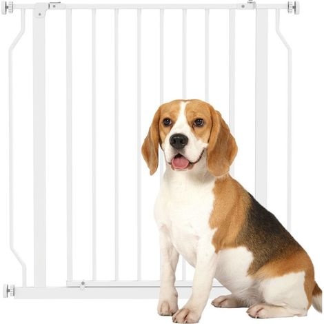 Barrier of safety extendable and adjustable for dogs, suitable to the stairs and to the doors, in steel and ABS, 75-85 x 76 cm, white (1/5)