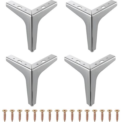 Set di 4 piedini moderni in metallo con motivo a rombo triangolare, per armadi, divani, sedie e pouf (10 cm), colore argento. (1/4)