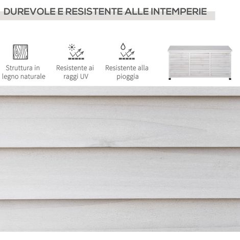 Bac de jardin en bois d'épicéa blanc 127x56x60 cm, coffre de rangement avec fond surélevé et couvercle étanche, boîte extérieure imperméable résistante (1/5)
