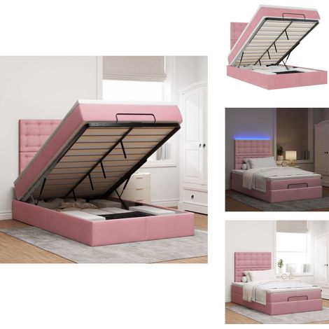 Cadre de lit ottoman avec matelas rose 120x200 cm velours - Lit Ottoman - Lits Ottomans - Cadre De Lit - Cadre De Lit Avec Rangement (1/5)