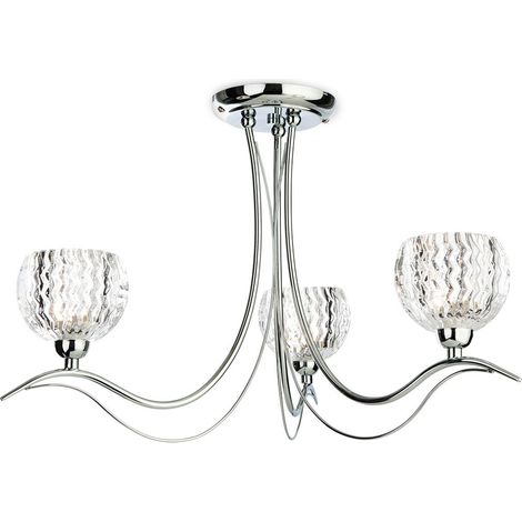 Firstlight Blanche - Plafonnier multi-bras semi-encastré à 3 ampoules, chrome, verre transparent moulé, G9