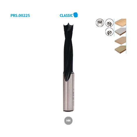 Mèche à tourillons carbure pour bois Classic ø 12 Long. 57 Long. Utile 27 Sens L (gauche) (1/2)