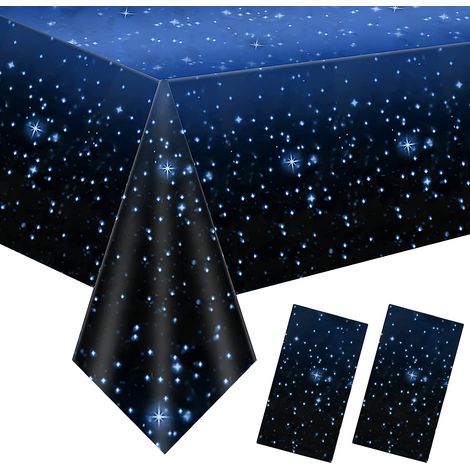 Mantel de cielo estrellado de 2 piezas, mantel rectangular de 137x274 cm, manteles de fiesta, mantel impermeable de plástico de cumpleaños, mantel reutilizable con tema de cielo estrellado romántico, (1/5)