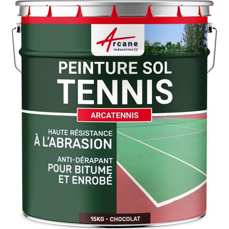 Peinture pour court de tennis, béton, poreux, couleur ligne, rénovation, anti dérapant, salle de sport : Arcatennis - 15 kg (jusqu'à 30 m² en 2 couches) Chocolat Marron Foncé - ARCANE INDUSTRIES