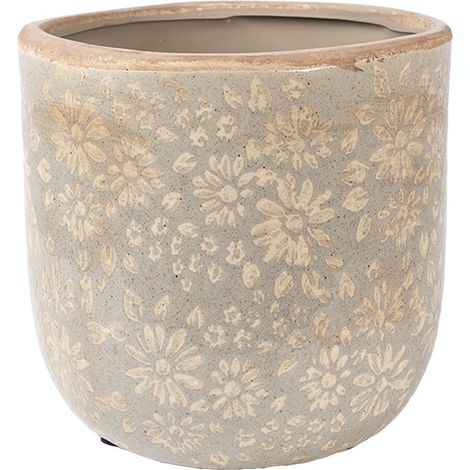 Pot de fleurs décoratif en céramique grise Ø 18 x 16 cm pour plantes et fleurs d'intérieur - PANGIVO (1/3)