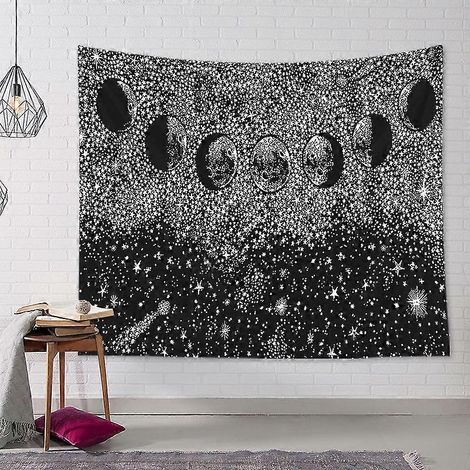 Tapisserie murale Mandala Grande Vague avec coucher de soleil, tapisserie océan en noir et blanc, tenture murale pour salon ou chambre - Versailles (M/130x (1/5)