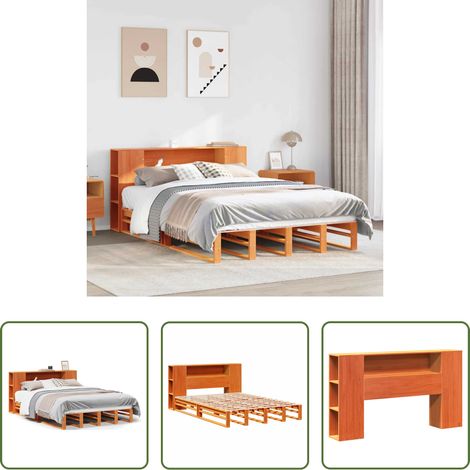 vidaXL Rangement chambre - Lit bibliothèque sans matelas cire marron 150x200cm bois massif (1/5)