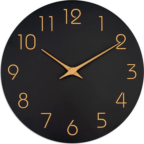 Horloge Murale Numérique Silencieuse - 25 Cm - Cadran Blanc Chiffres Arabes Noirs - Aiguilles En Bois Brun - Sans Tic-Tac - Pour Bureau Salle De Classe Ou Salle D Attente - 1 Piece (1/5)