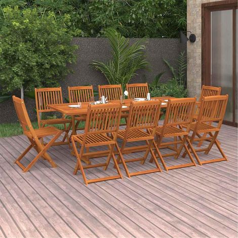 vidaXL Set comedor de jardín 11piezas madera maciza acacia 220x90x75cm (1/5)