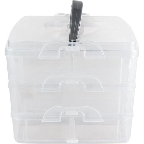 Caja de almacenamiento con asa y tapa - Caja clasificadora transparente con 18 compartimentos para cuentas, joyas y piezas pequeñas. (1/4)