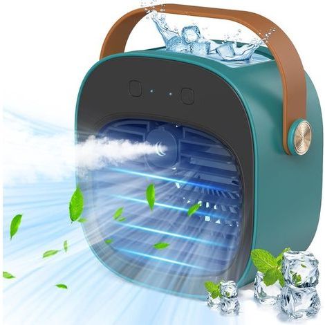 Refroidisseur d'air - Climatiseur portable - Climatiseur mobile silencieux avec réservoir d'eau de 180 ml - Sans tuyau d'évacuation - Mini climatiseur rechargeable - Pour bureau en extérieur et en voi (1/5)