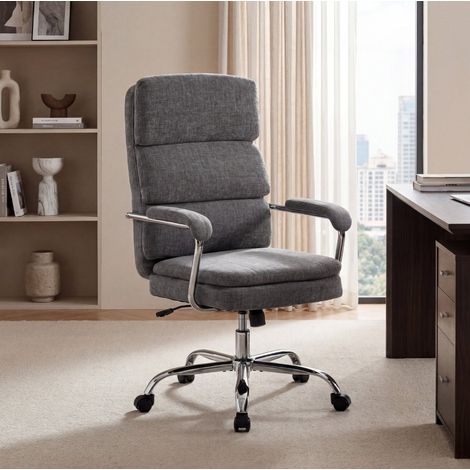 Chaise de bureau 72,5x65x118 cm en polyester gris, 360° pour home office moderne FloraGrace (1/5)