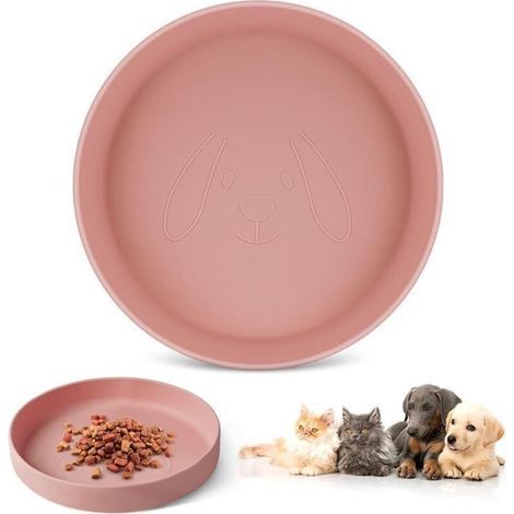 Gamelle pour animaux en silicone souple et antidérapante avec motif chien mignon – rose, idéale pour croquettes et pâtée, 20 cm (1/4)