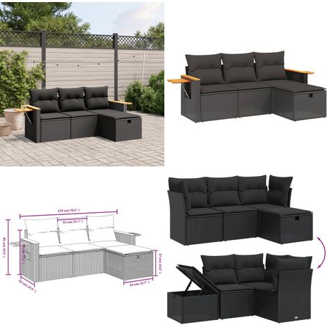 4-tlg. Garten-Sofagarnitur mit Kissen Schwarz Poly Rattan - Gartenmöbel - Outdoor-Möbel - Rattanmöbel - Lounge Set - Esszimmergarnitur - Home & Living (1/5)