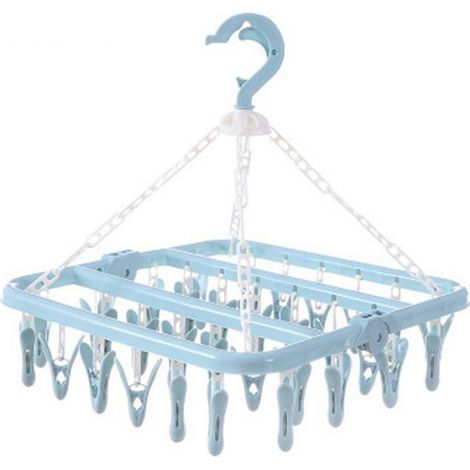 Séchoir à linge pliable avec 32 clips - Crochet rotatif - Coupe-vent - Porte-chaussettes - Séchoir à linge - Cintre peu encombrant (1/2)