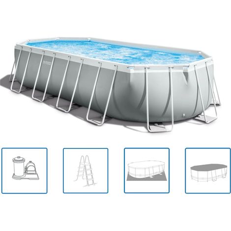 Intex – Piscine tubulaire ovale 610x305x122 cm – Cadre acier durable – 3 couches PVC résistant à la perforation – Contenance 18202 L