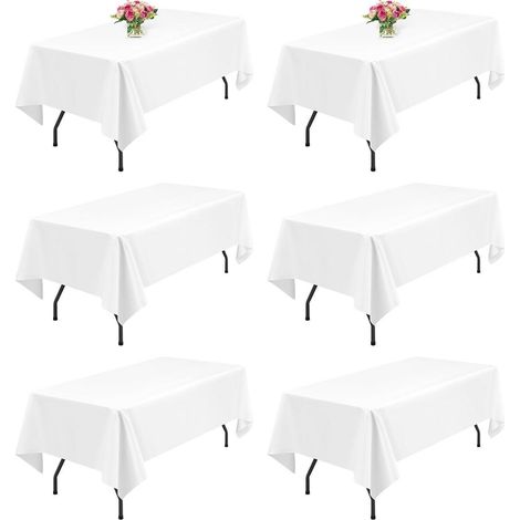 6er Pack Tischdecken Weiß 153x260 cm Polyester Rechteckig Waschbar & Knitterfest