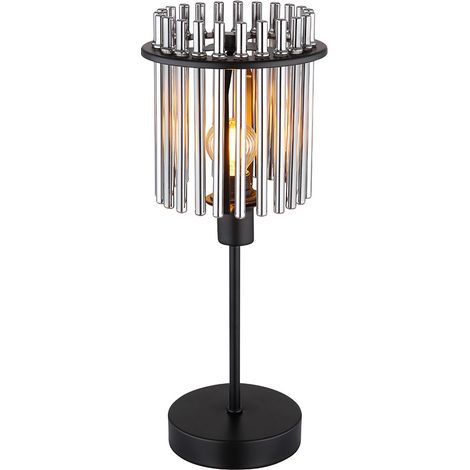 Lampada da tavolo, lampada laterale, lampada da camera, lampada da comodino, lampada da tavolo, lampada da soggiorno, metallo nero, aste in vetro color fumo, 1x E14, H 37,5 cm (1/5)