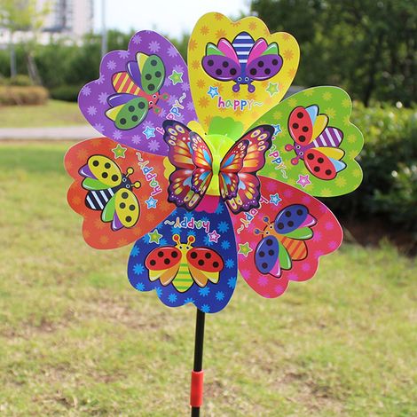 Moulin À Vent Portable - Papillon 3D En Plastique Coloré - Décoration Extérieure Pour Jardin Et École Maternelle - 1 Pièce (1/4)