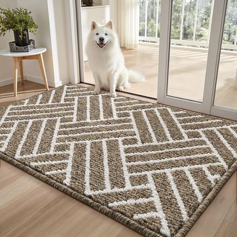 Paillasson d'intérieur - 80 x 120 cm - Lavable - Antidérapant - Très absorbant - Pour l'entrée - Motif lignes - Pour porte avant et arrière - Cuisine - Animaux domestiques (1/5)