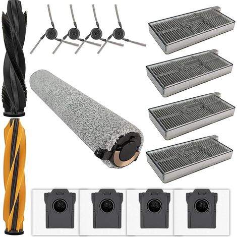 (15 Pièces) Aqua10 Ultra Roller Pièces de Rechange pour Dreame Aqua10 Ultra Roller l'Aspirateur Robot, 2 Brosses Rouleaux, 1 Rouleau de Lavage, 4 Filtres HEPA, 4 Sacs à Poussière, 4 Brosses Latérales