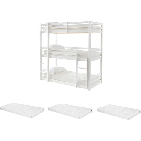 Letto a castello triplo 3 x 90 x 200 cm Pino Bianco + Materasso - VAGAR