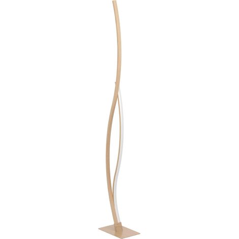Lampadaire LED, design salon, courbé, métal effet bois (1/4)