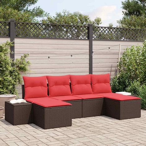 vidaXL Ensemble de canapé de jardin 4 pc Marron et rouge polyrotin (1/5)
