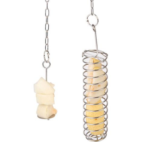 Vogelfutterspender, 2er-Pack, Vogelfutterspender für den Außenbereich, Edelstahl, Futterspender für Samen, Vogelkäfigzubehör, Werkzeug für Obst und Gemüse, zum Aufhängen (2 Modelle)