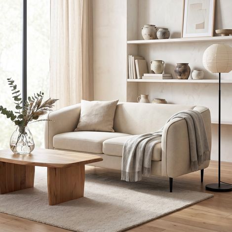 Canapé deux places en velours, canapé de salon moderne, 160 cm de large, assise large et rembourrée, coussin à ressorts épais, beige. (1/5)