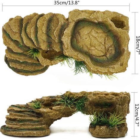 Plate-forme de Bronzage pour Tortue Rampe d'Escalade et Cachette Décoration pour Terrarium Reptiles Bol d'Alimentation Intégré