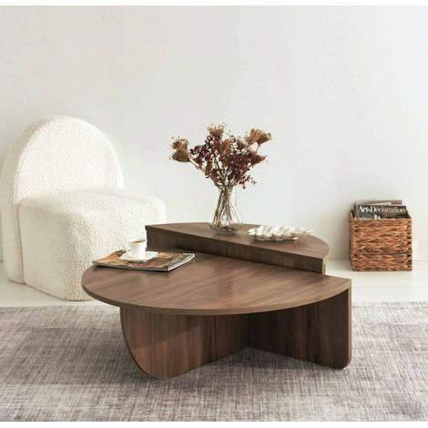 mesa de centro\ da salotto Canopus, Tavolo basso da caffè, Portariviste per divano, Ripiano da soggiorno, 90x90h35 cm, Noce Scuro (1/5)