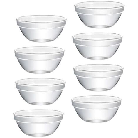 Set di 8 mini ciotole in vetro trasparente, 6 cm di diametro, perfette per servire dessert, salse, budini e intingoli, per uso domestico o professionale. (1/5)