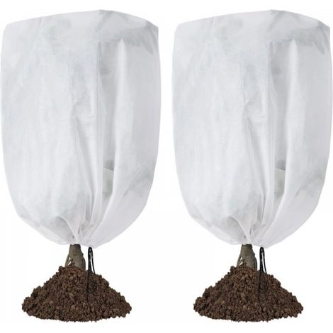 Housse de protection blanche pour plantes, 50 cm de large et 80 cm de haut, avec deux housses pour arbres à cordon de serrage résistantes au gel. (1/5)