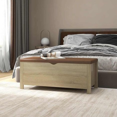vidaXL Caja de almacenaje y cojín madera ingeniería roble 105x40x45 cm (1/5)