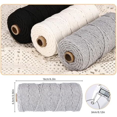 Zounin Corde Macramé 3mm, Corde Macramé 3mm X 100m (Noir, Blanc, Gris) (1/4)