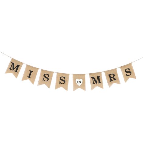 Bannière en toile de jute "Miss to Mrs" pour mariage Saint-Valentin, décoration murale de fête, fanion DIY maison. (1/5)