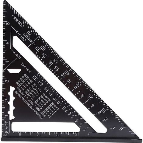 Regla escuadra/triangular de aluminio de 7 pulgadas, métrica/imperial, transportador de ángulos, herramientas de medición de alta precisión con acabado de óxido negro para carpinteros. (1/5)