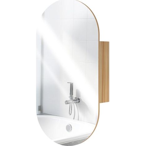 Armoire murale salle de bain avec miroir ovale 45 x 90 cm moderne sans cadre bois naturel