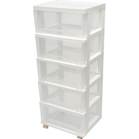 Torre de almacenamiento, organizador, 5 cajones, organizador de escritorio, 4 ruedas para dormitorio, escritorio, salón, cocina, 40 x 33 x 98 cm, blanco. (1/5)
