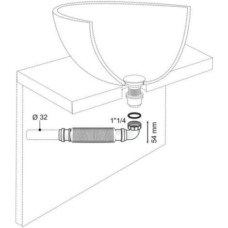Tuyau de siphon pour lavabo en polypropylène D32 – ultra-fin 64 mm – tuyau d'évacuation 39,2 mm – installation facile sans vis (1/4)