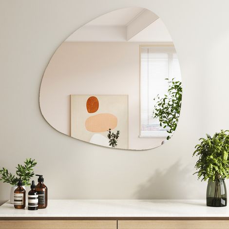 WDWRITTI Asymmetrischer Spiegel 80x80 cm Badspiegel Asymmetrisch Wandspiegel Dekorative Spiegel für Badezimmer Wohnzimmer Schlafzimmer Gäste WC