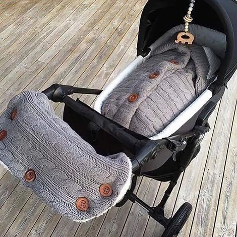 Kinderwagen-Schlafsack + Fäustlinge, gestrickter Winterschlafsack, niedlicher und warmer Schlafsack, gestrickte Puckdecke, abnehmbare Ärmel, Strickdecke, geeignet für Neugeborene von 0 bis 18 Monaten.