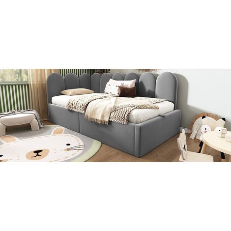 Cama diván 90x200 cm de terciopelo gris con almacenaje, ahorra espacio, sin colchón – MEUBLIV (1/5)
