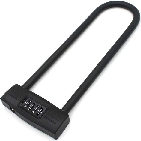 Antivol en U à 4 chiffres pour moto/vélo - Cadenas à combinaison verrouillable / Combinaison réinitialisable pour vélos / Verrouillable pour porte. (Noir)-AquaForge (1/5)