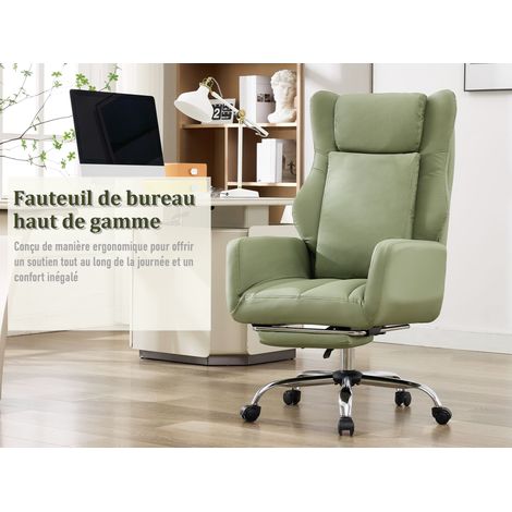 Fauteuil de bureau haut dossier avec appui-tête et soutien lombaire, accoudoirs réglables, repose-pieds, revêtement PU, capacité de charge 136 kg, couleur verte (1/5)